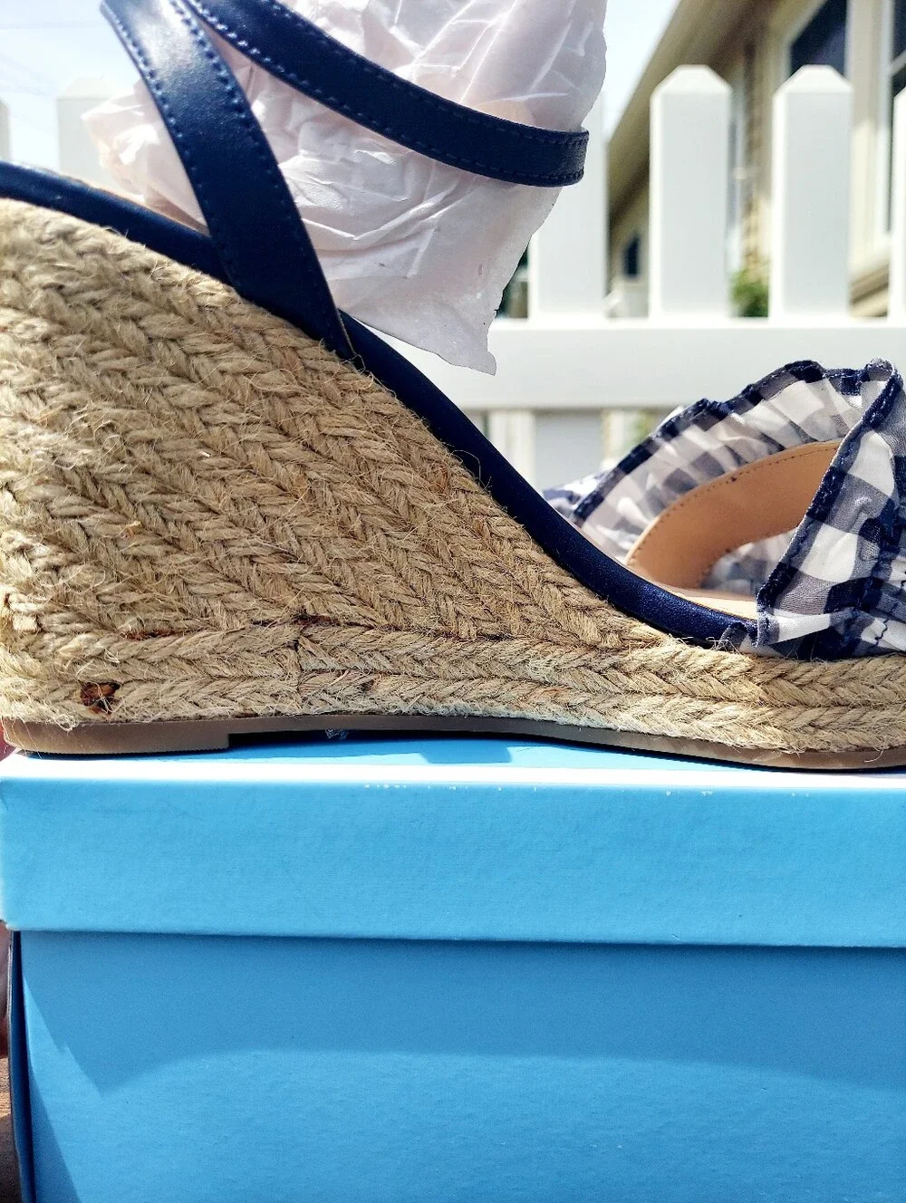Draper James Navy Gingham Espadrille Wedge Sandals Women Size 9 NWT Feminine